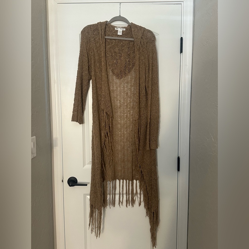 Say What? Tan Fringe Cardigan Sweater